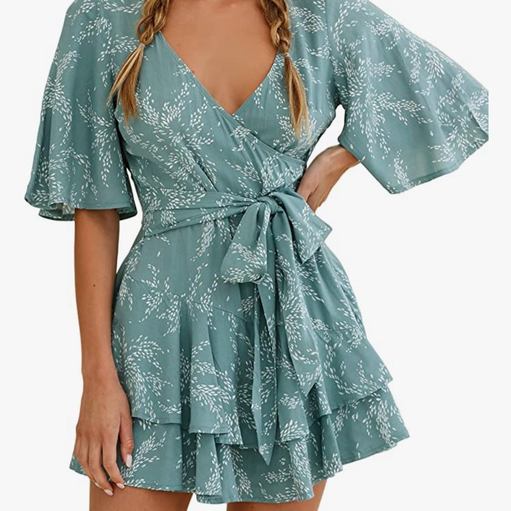 Blue and White Floral Romper, Large.  Never worn.